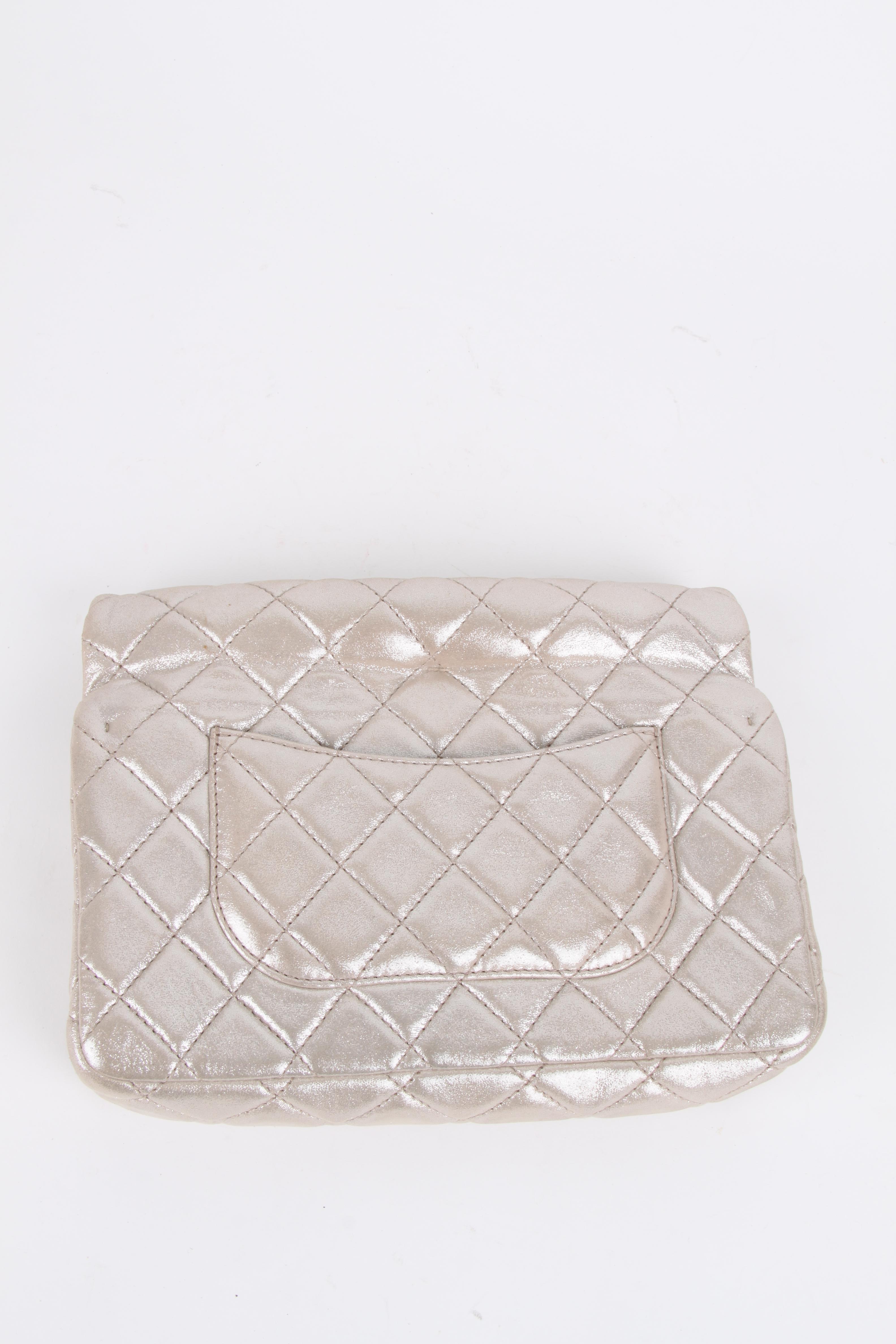 Women's or Men's Chanel Metallic Gold Quilted Roll Leather Clutch