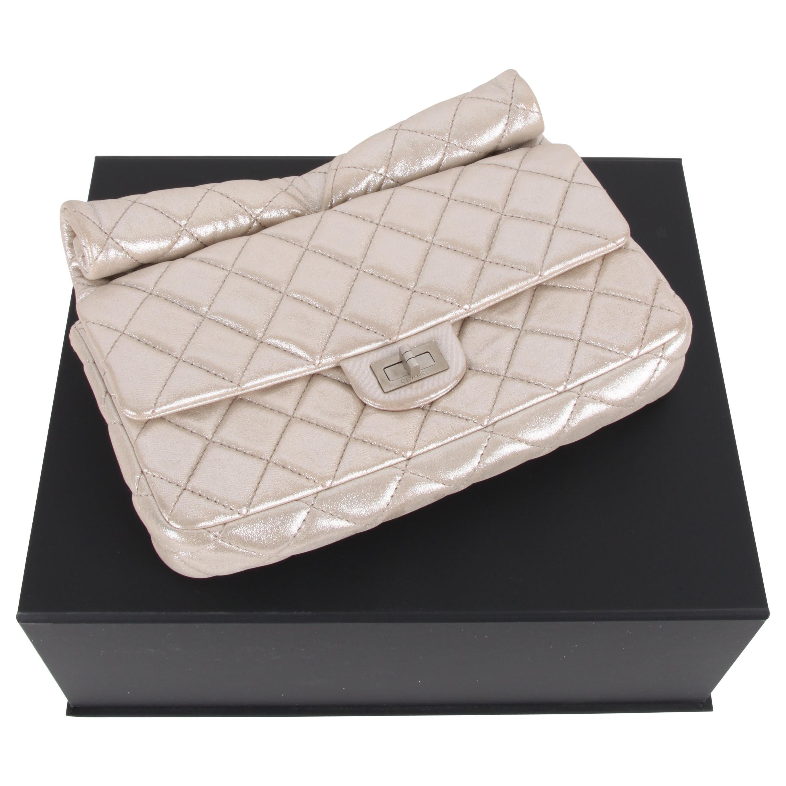 Chanel Metallic Gold Quilted Roll Leather Clutch