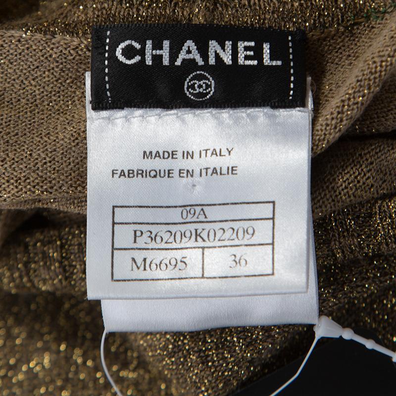 Chanel Metallic Gold Rippe stricken Langarm Pullover Kleid S Damen