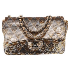 Chanel Metallic Gold/Silver Sequin Medium Classic Single Flap Bag