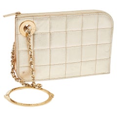 Chanel Metallic Gold Square Quilted Leather Handcuff Clutch