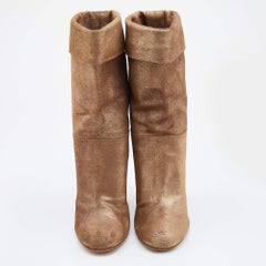 Chanel Metallic Gold Suede CC Fold Over Mid Calf Length Boots Size 39