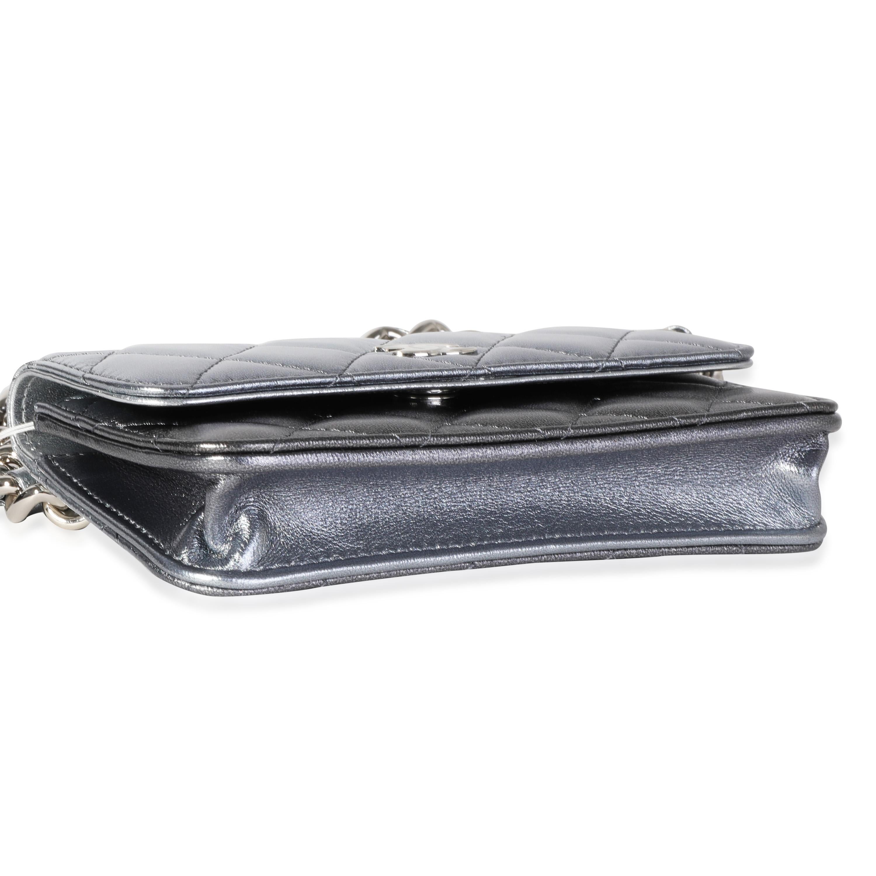 Gray Chanel Metallic Gradient Quilted Lambskin Clutch with Chain