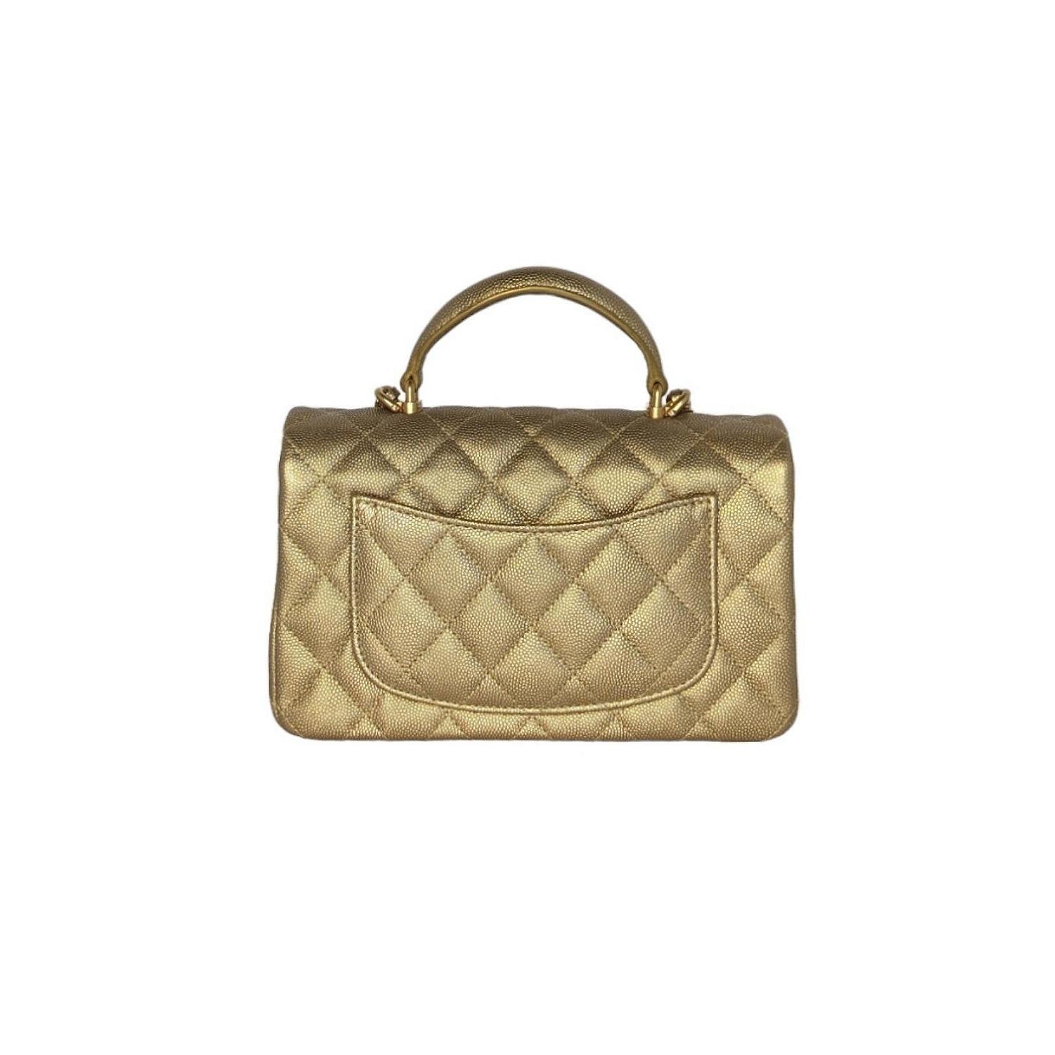 Chanel Metallic Grained Calfskin Mini Top Handle Bag In Excellent Condition In Scottsdale, AZ
