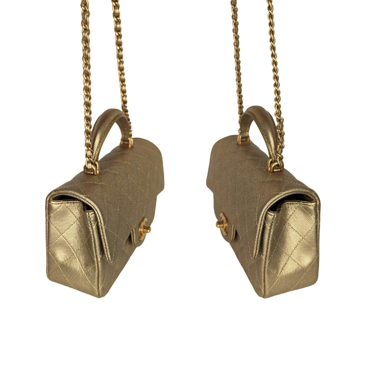 Women's Chanel Metallic Grained Calfskin Mini Top Handle Bag