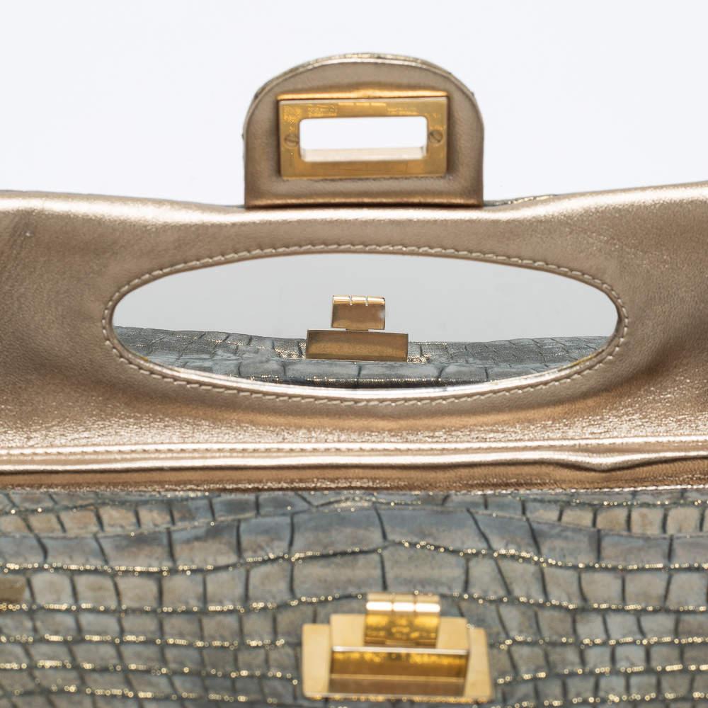 Chanel Metallic Green Croc Embossed Leather Reissue 2.55 East West Chain Clutch 9