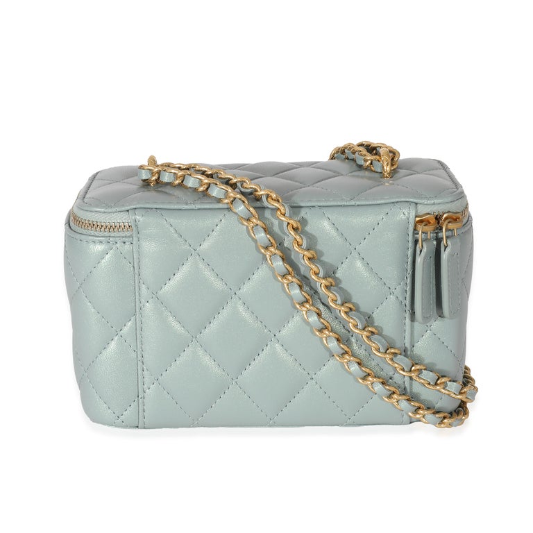 Chanel Metallic Green Lambskin Quilted Small CC Dynasty Vanity Case With  Chain
