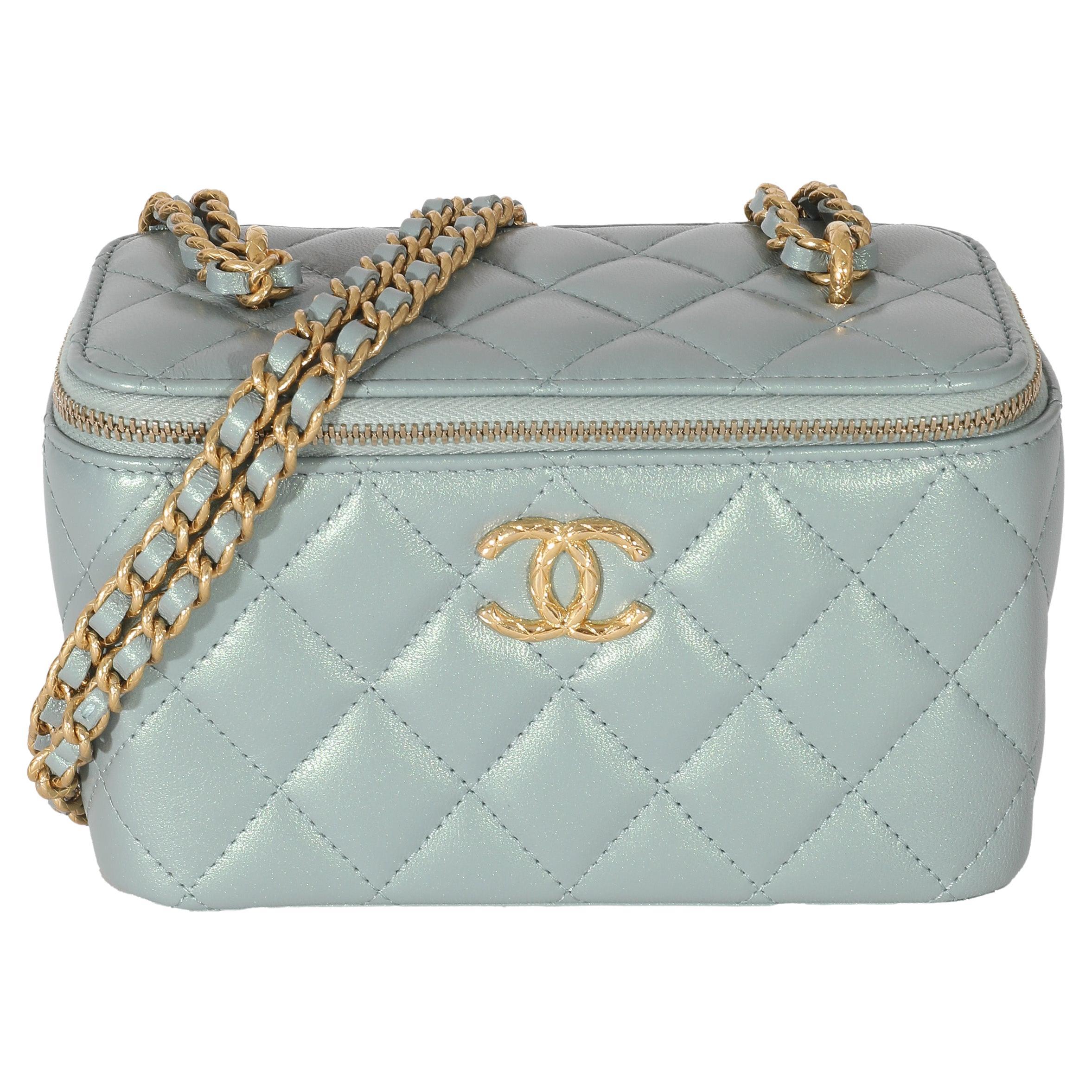 CHANEL Metallic Lambskin Quilted Small CC Dynasty Vanity Case With Chain  Grey 1197671