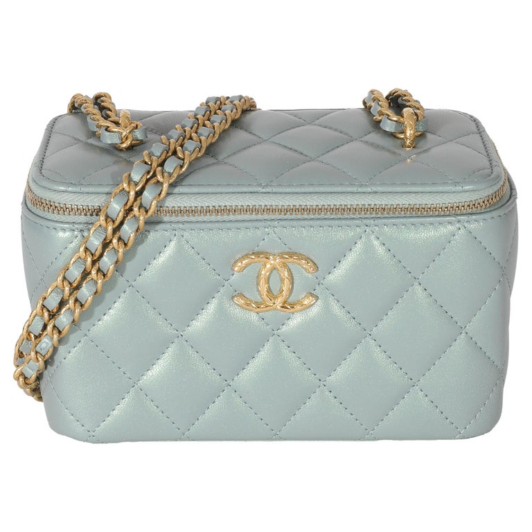 Chanel Metallic Green Lambskin Quilted Small CC Dynasty Vanity Case With  Chain For Sale at 1stDibs