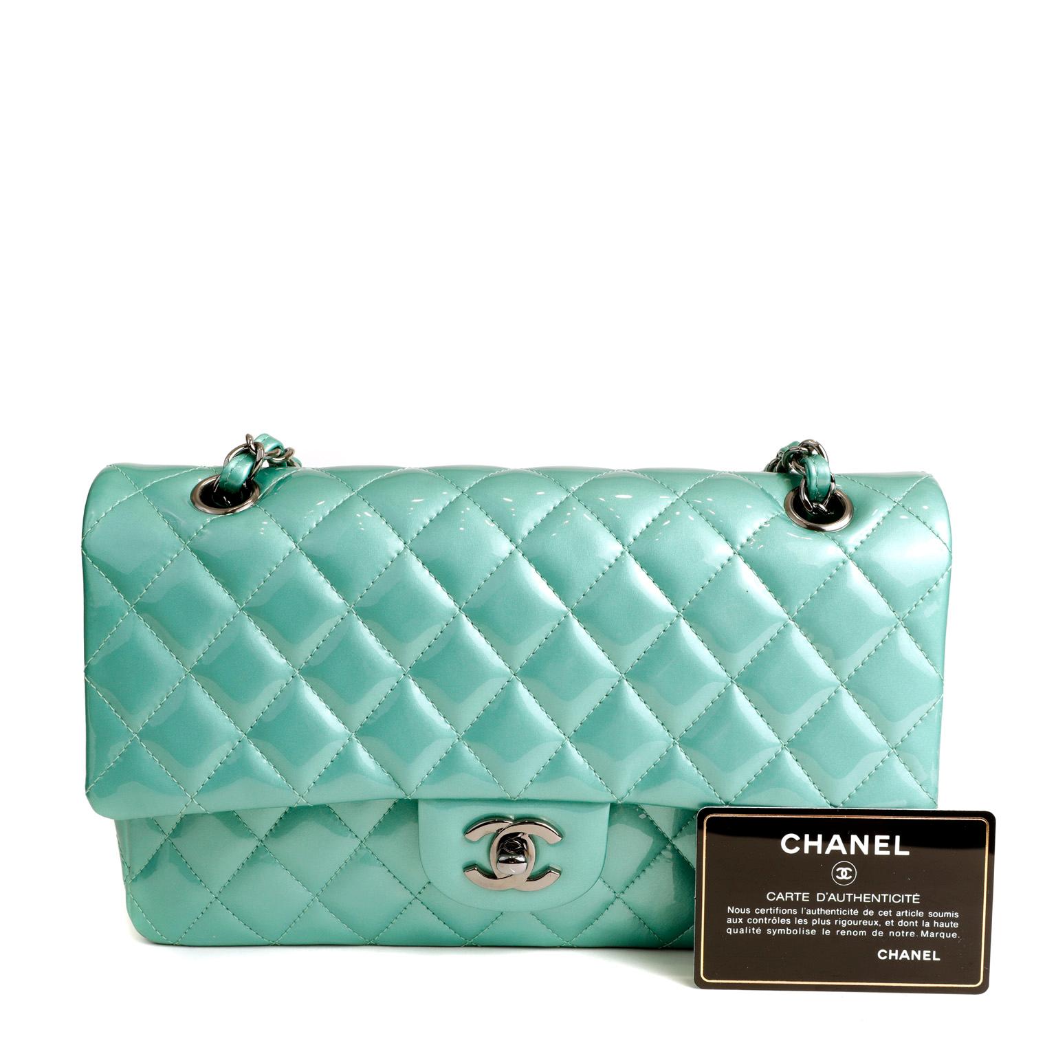 Women's Chanel Metallic Green Patent Leather Medium Classic Flap Bag