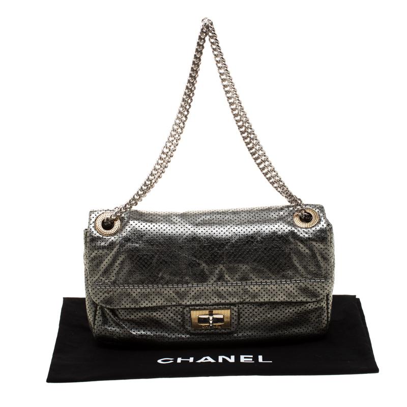 Chanel Metallic Green Perforated Leather Reissue Drill Flap Bag 7