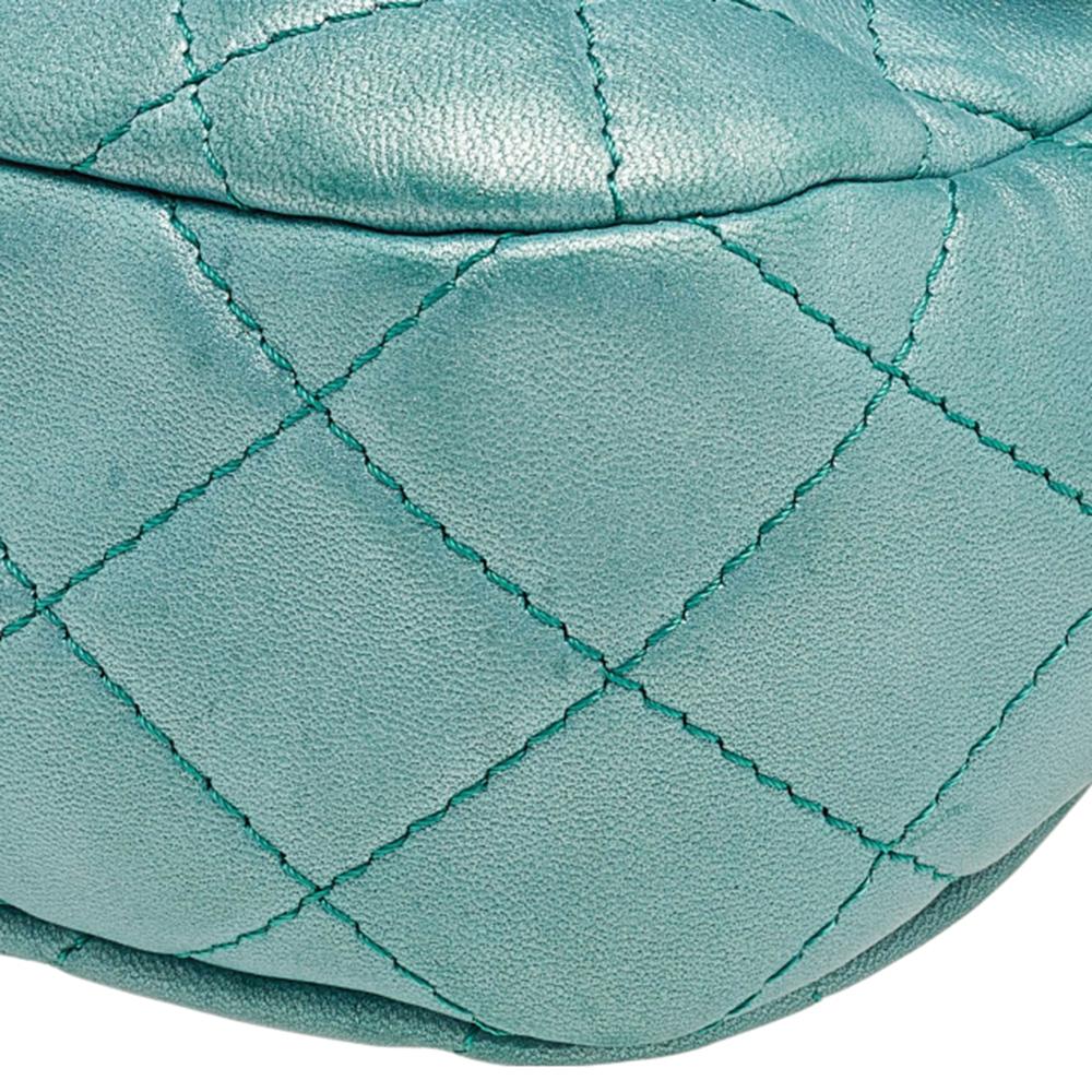 Chanel Metallic Green Quilted Leather Crystal CC Single Flap Shoulder Bag 1