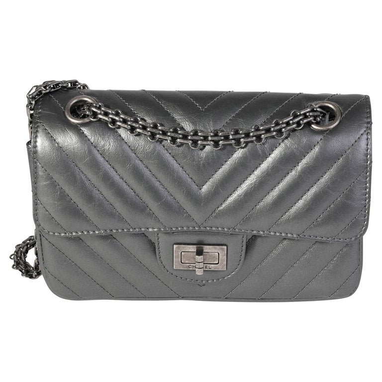 Chanel Metallic Grey Aged Calfskin Chevron Quilted 2.55 Reissue Mini Flap  Bag at 1stDibs