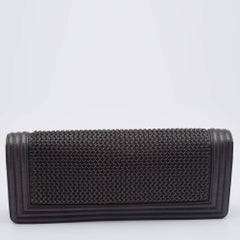 Chanel Metallic Grey Chainmail Leather Boy Clutch