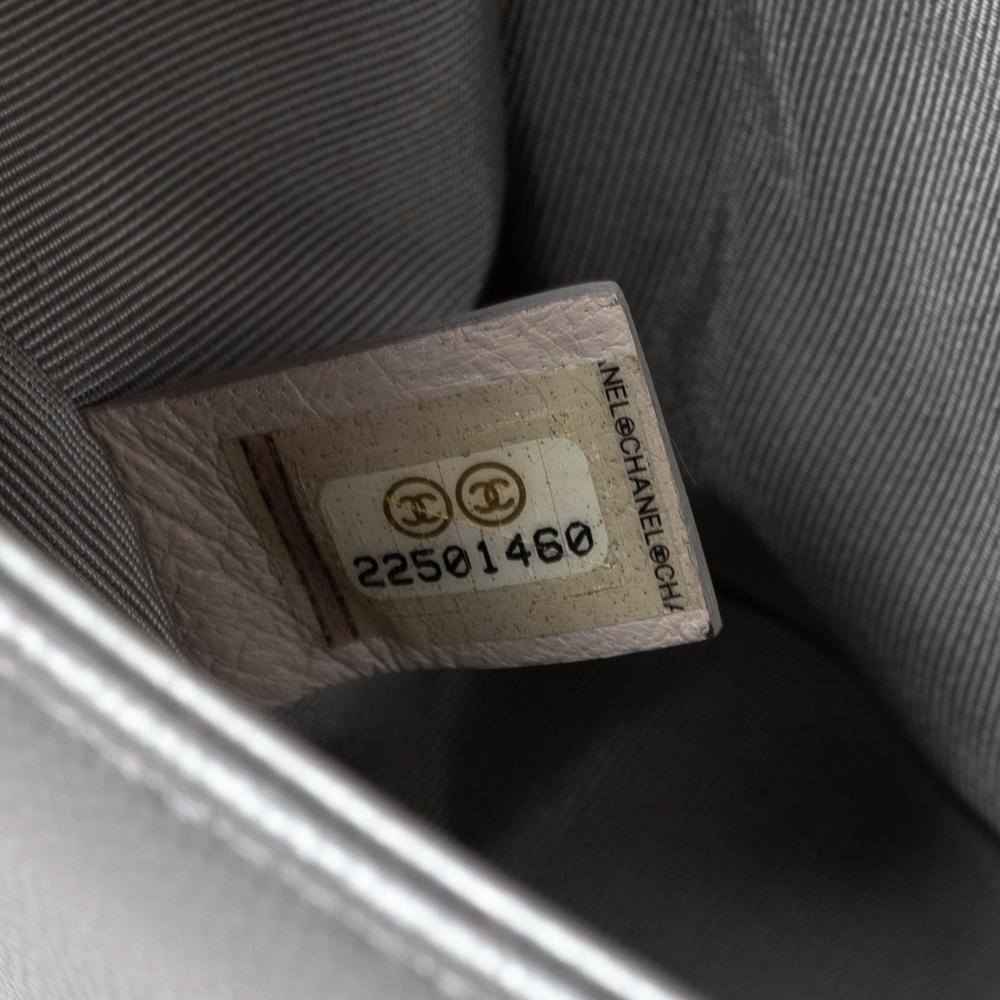 Chanel Metallic Grey Chevron Leather Medium Boy Flap Bag 8