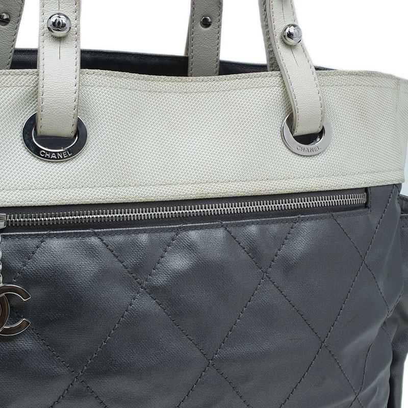 Chanel Metallic Grey Coated Canvas Large Quilted Paris Biarritz Tote 3