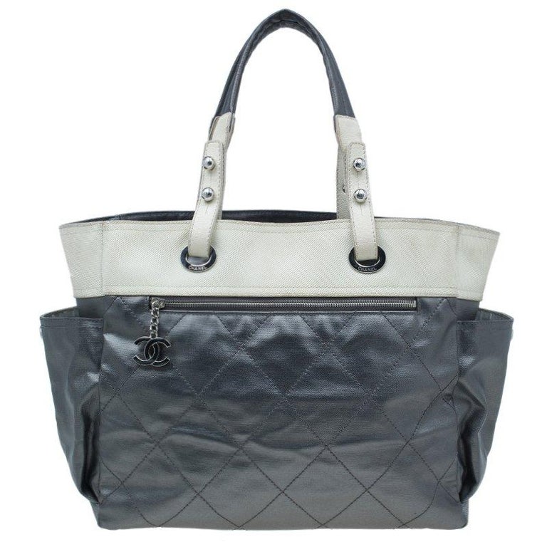 Chanel Metallic Grey Coated Canvas Large Quilted Paris Biarritz Tote For  Sale at 1stDibs | chanel biarritz bag, chanel biarritz large tote