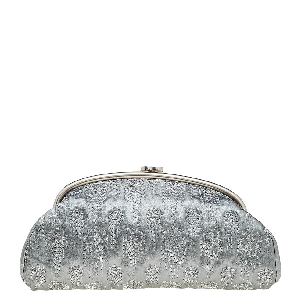 Chanel Metallic Grey Embroidered Leather Frame Clutch 5
