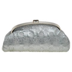 Chanel Metallic Grey Embroidered Leather Frame Clutch