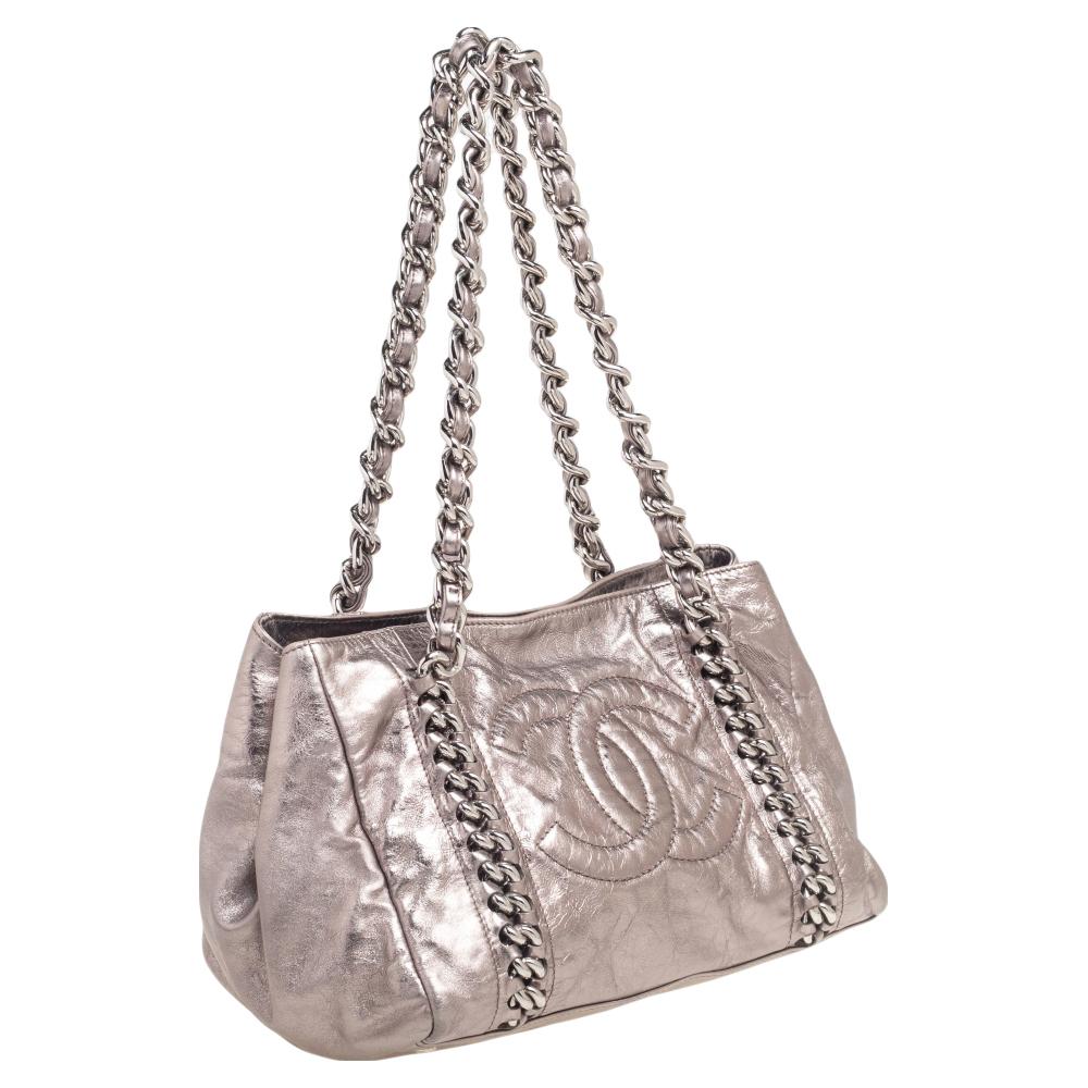 chanel silver tote bag
