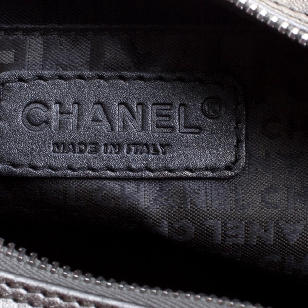 Chanel Metallic Grey Leather Tassel Evening Bag 4