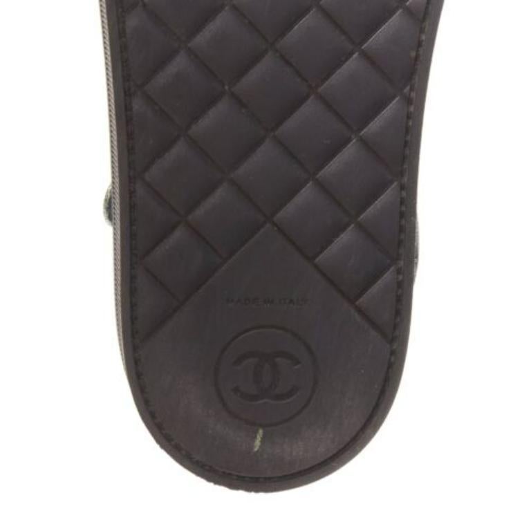 CHANEL metallic grey metallic jacquard pearl embellished dad sandals EU38 For Sale 5