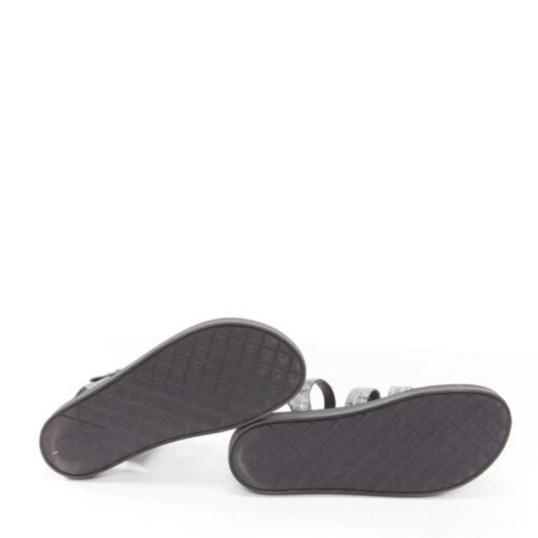 CHANEL metallic grey metallic jacquard pearl embellished dad sandals EU38 For Sale 6