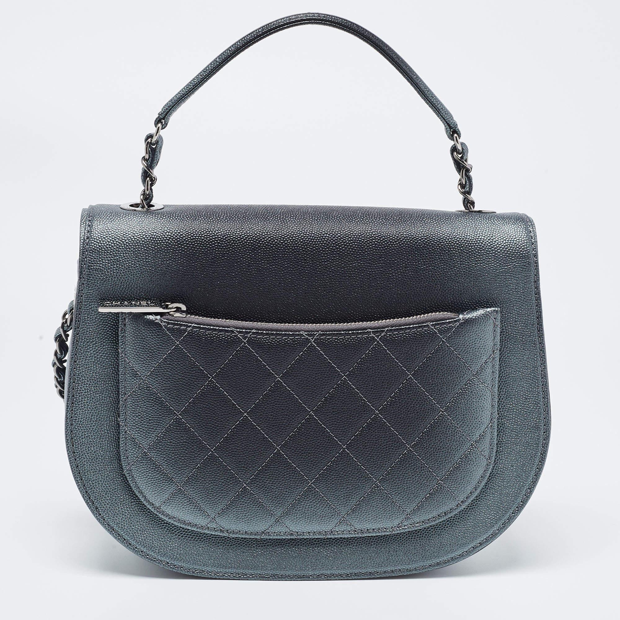 Chanel Metallic Grey Ombre Quilted Caviar Leather Coco Curve Flap Bag 4