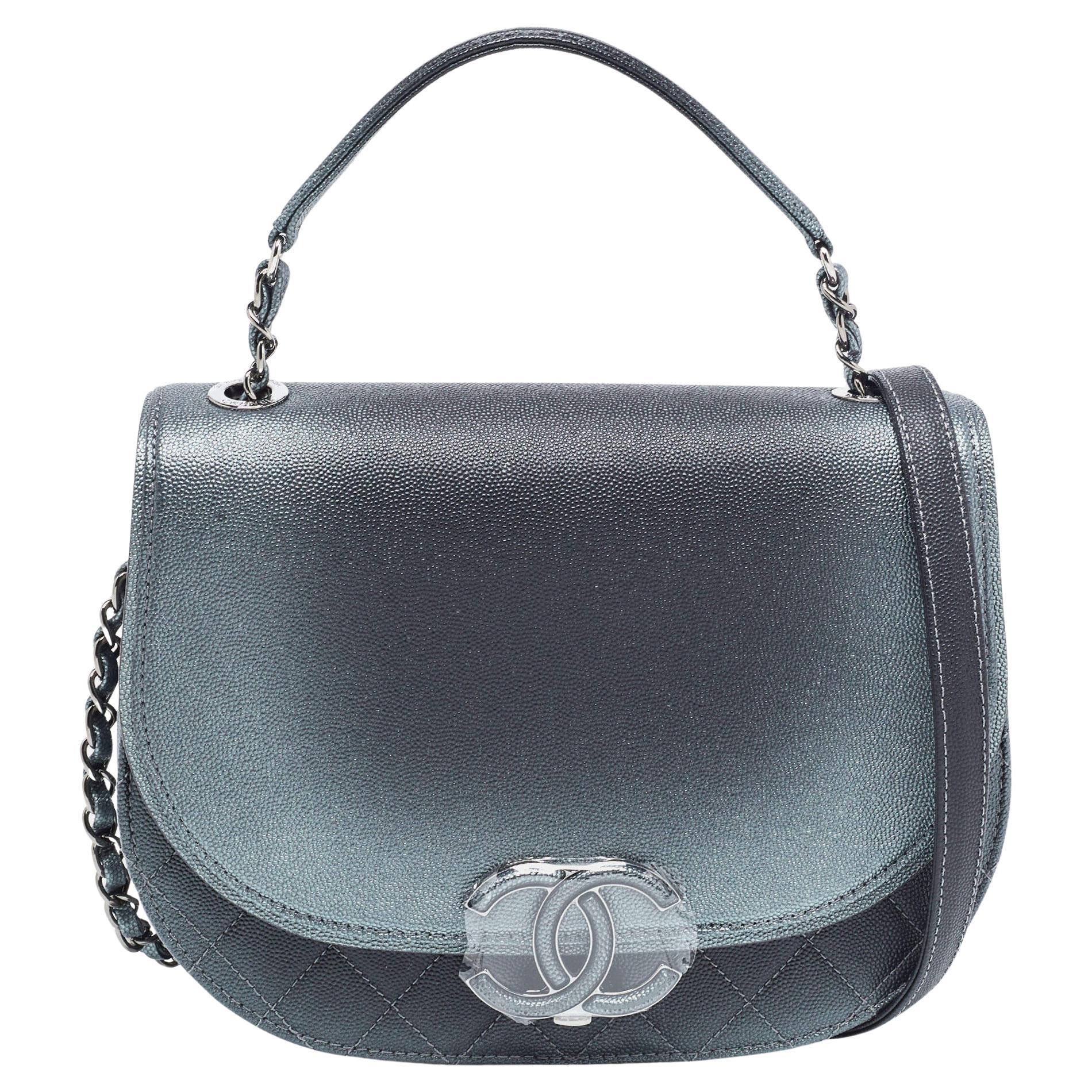 Chanel Metallic Grey Ombre Quilted Caviar Leather Coco Curve Flap Bag