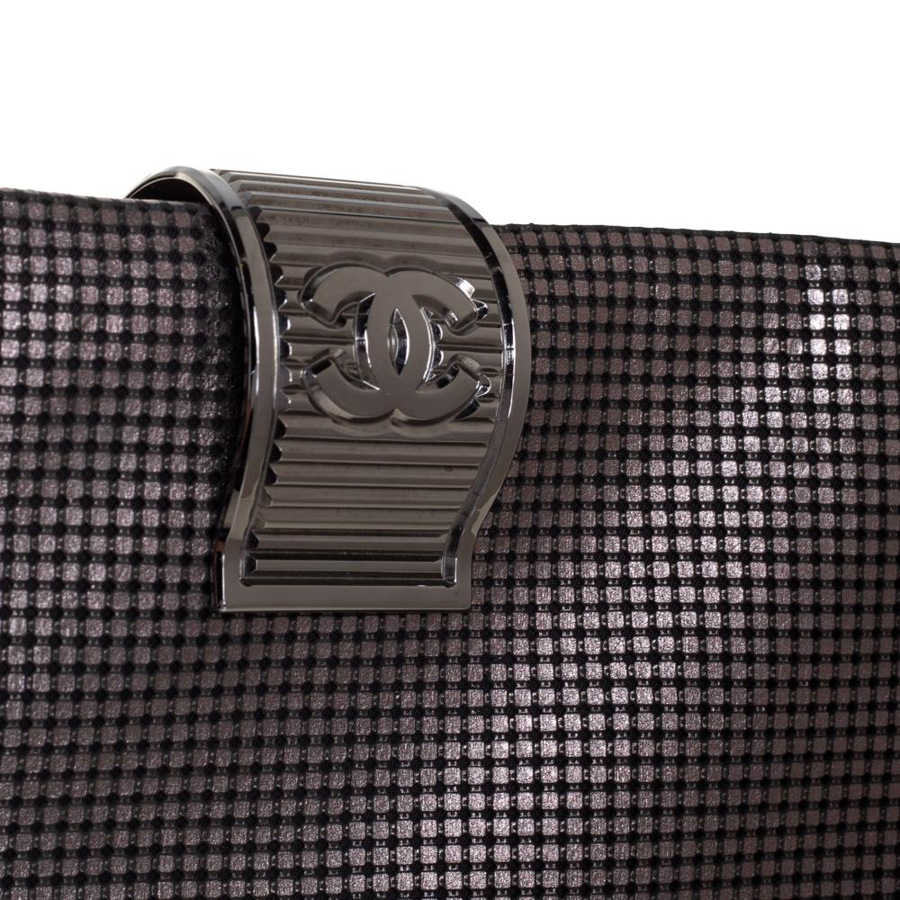 Chanel Metallic Grey Perforated Leather CC Foldover Clutch 2