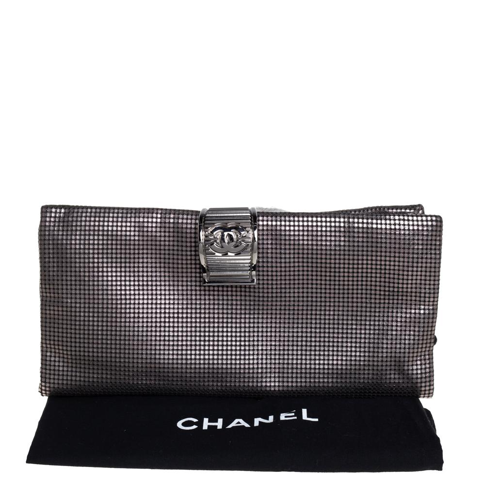 Chanel Metallic Grey Perforated Leather CC Foldover Clutch 3
