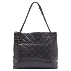 Chanel Metallic Grey Quilted Caviar Leather Chic Shopper Tote