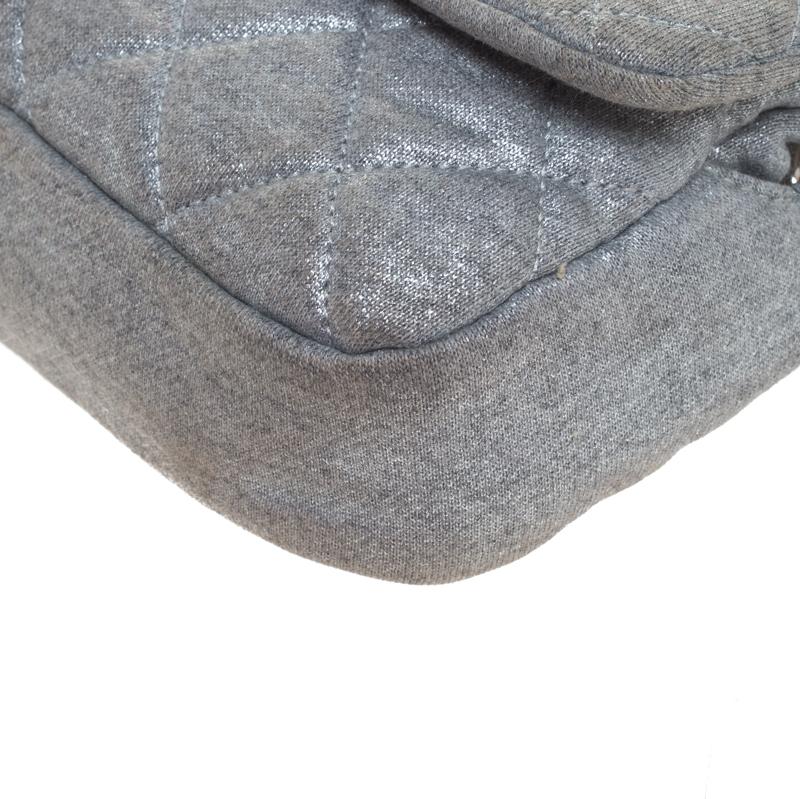 Chanel Metallic Grey Quilted Jersey Medium Flap Bag 4