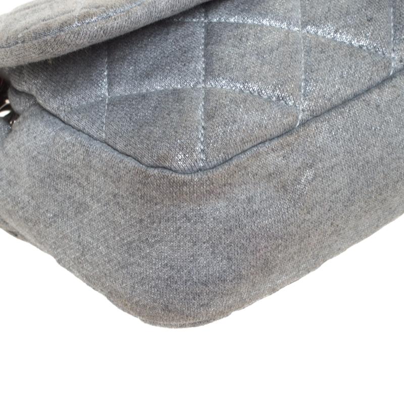 Chanel Metallic Grey Quilted Jersey Medium Flap Bag 5