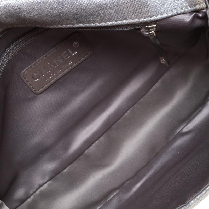 Chanel Metallic Grey Quilted Jersey Medium Flap Bag 2