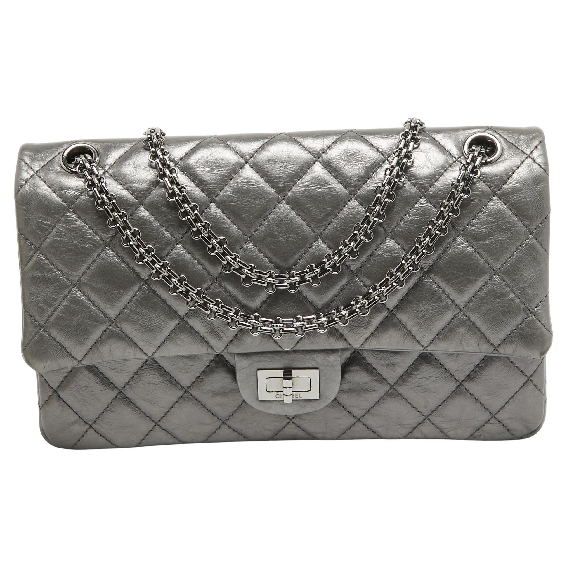 Chanel Metallic Grey Quilted Leather 226 Reissue 2.55 Flap Bag For Sale
