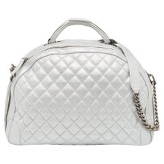 Used Chanel Metallic Grey Quilted Leather Airlines Round Trip Bowler Bag