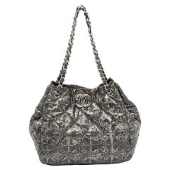 Chanel Metallic Grey Quilted Printed Vinyl Rock in Moscow Hobo