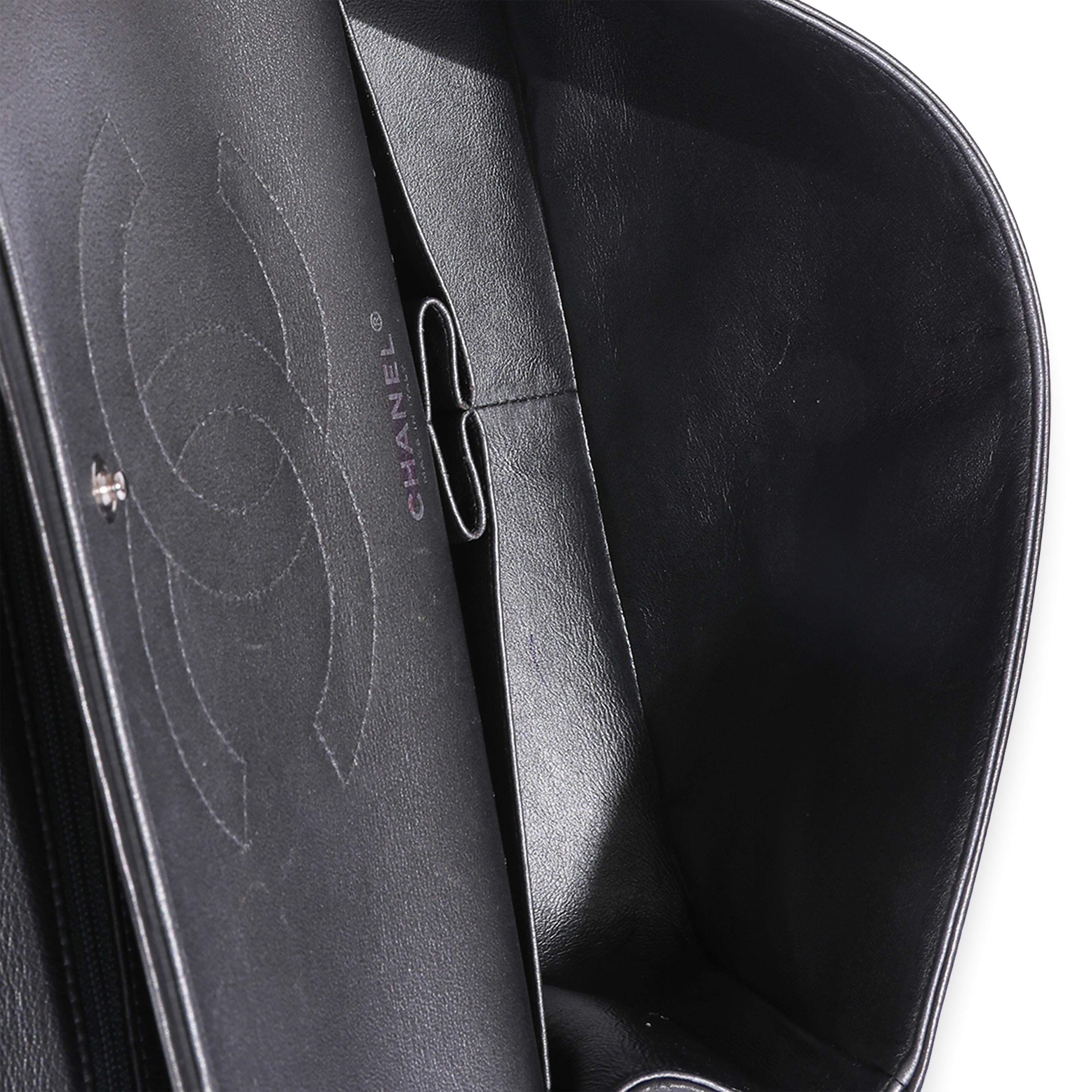 Black Chanel Metallic Gunmetal Quilted Lambskin Jumbo Double Flap Bag