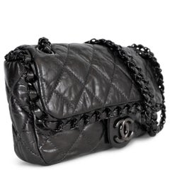 CHANEL metallic gunmetal quilted leather 2011 CHAIN ME MEDIUM FLAP Bag