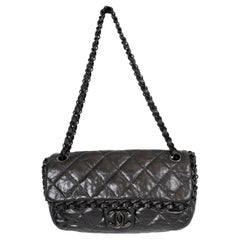 CHANEL metallic gunmetal quilted leather 2011 CHAIN ME MEDIUM FLAP Bag