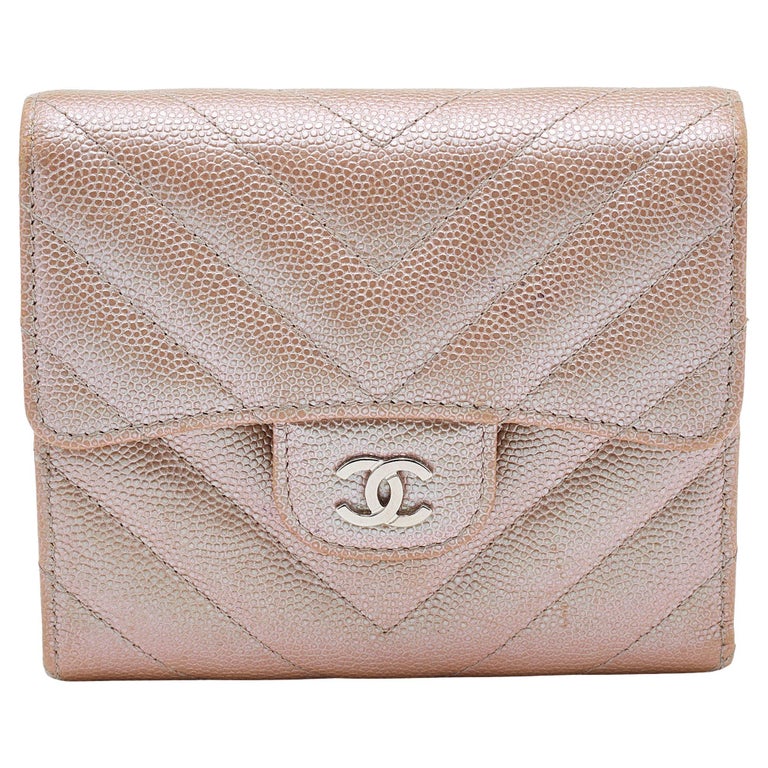Chanel Metallic Iridescent Caviar Chevron Quilted Leather CC Compact Wallet  at 1stDibs