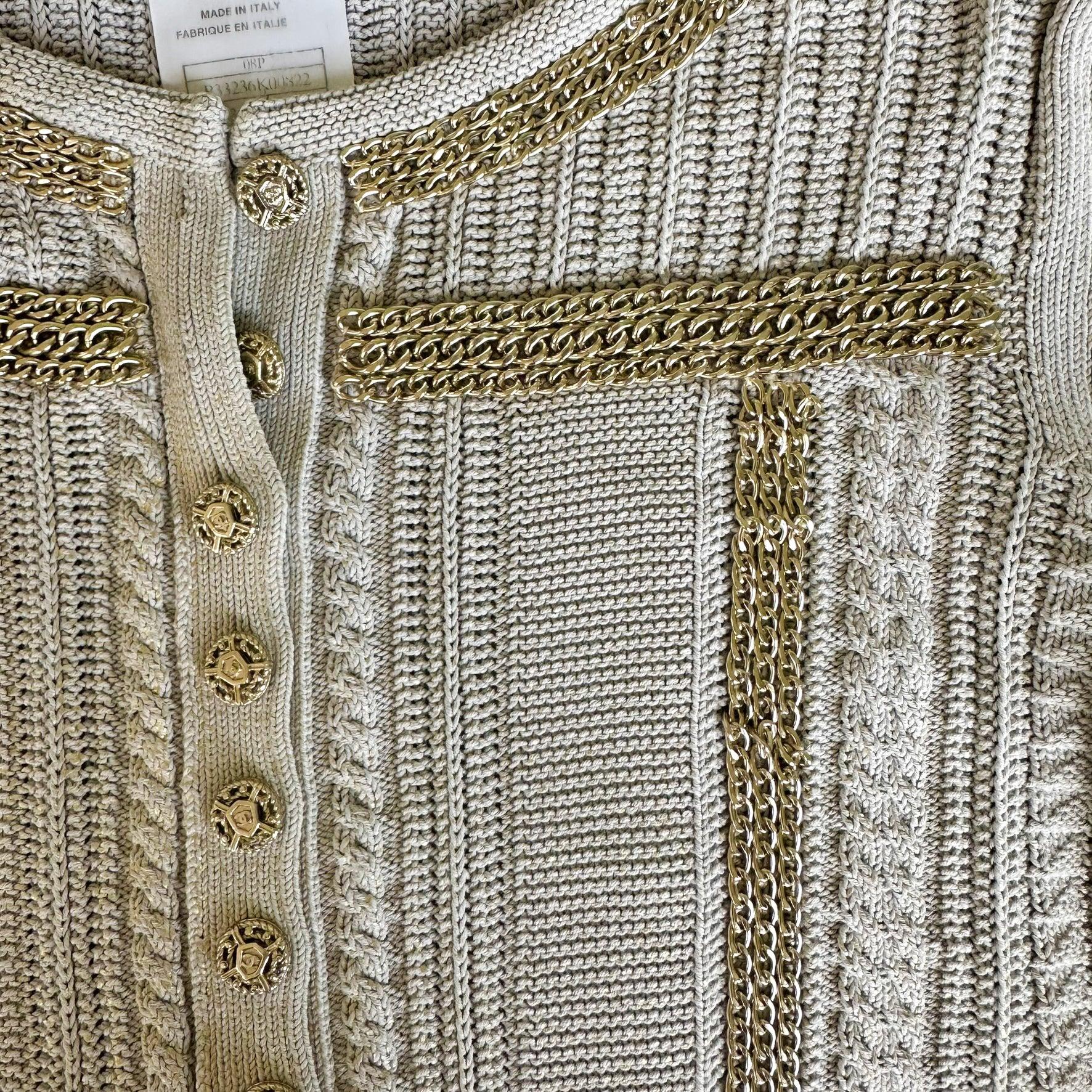 Chanel - Cardigan en maille métallisée bordé de chaînes, S/S 2008 Excellent état - En vente à Paris, FR