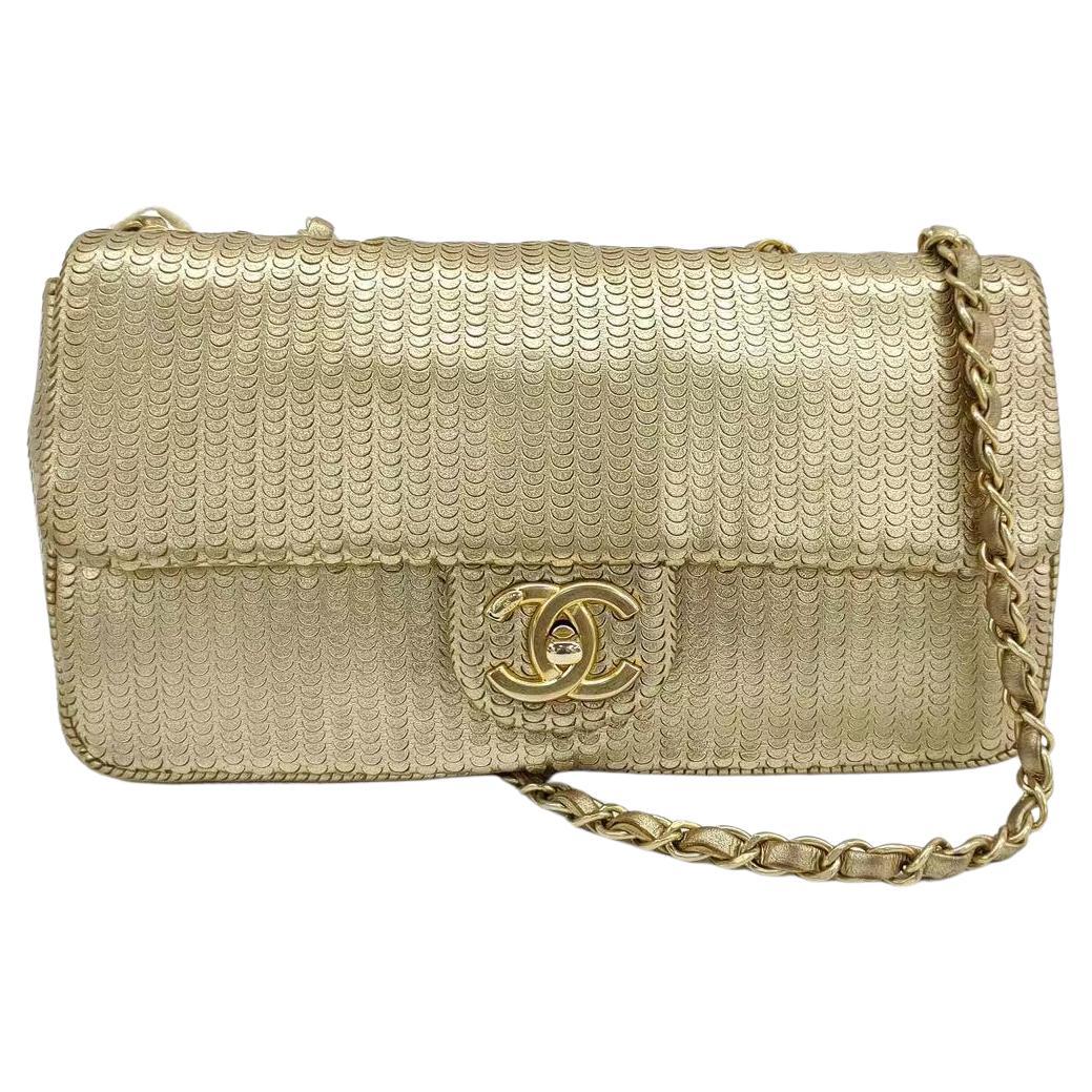 Chanel Metallic Lambskin Laser Cut Medium Gold 2014 Classic Flap Bag For Sale