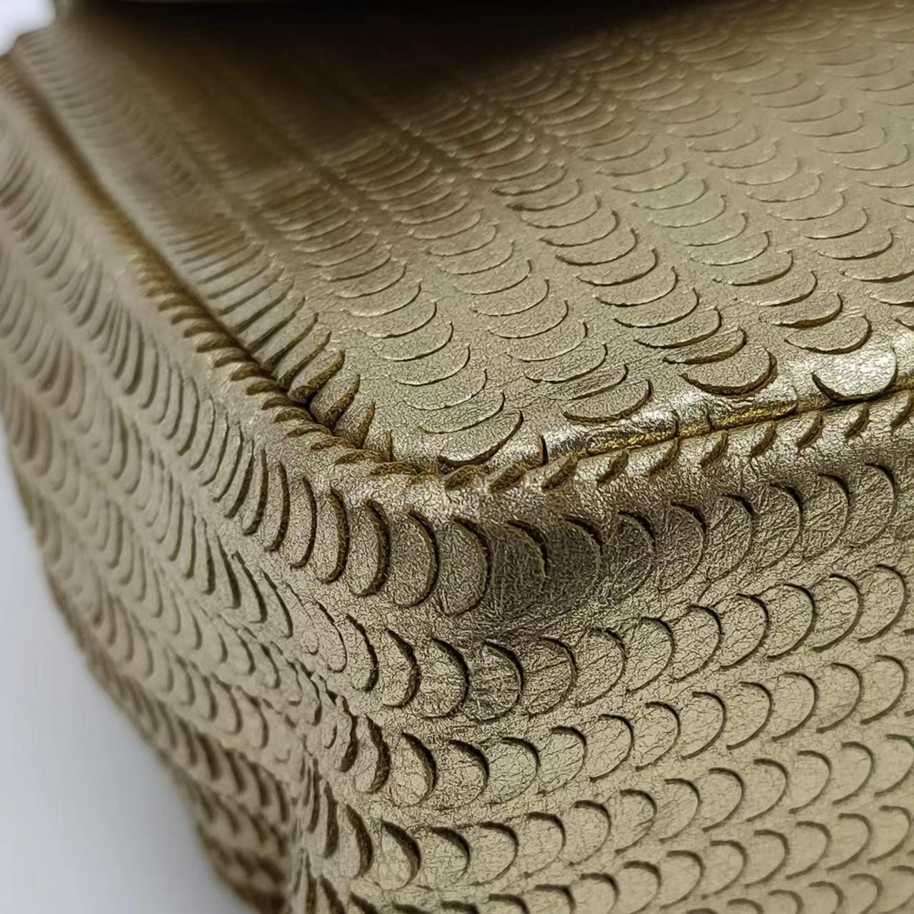 Chanel Metallic Lambskin Laser Cut Medium Gold Classic Flap Bag 8
