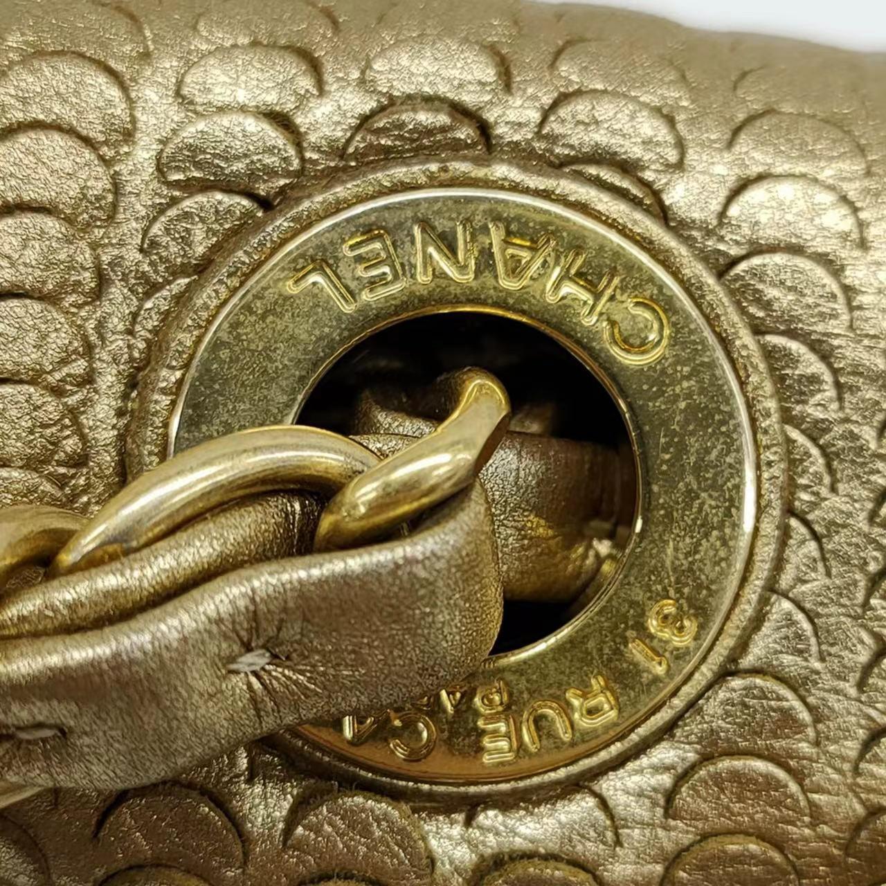 Chanel Metallic Lambskin Laser Cut Medium Gold Classic Flap Bag 10