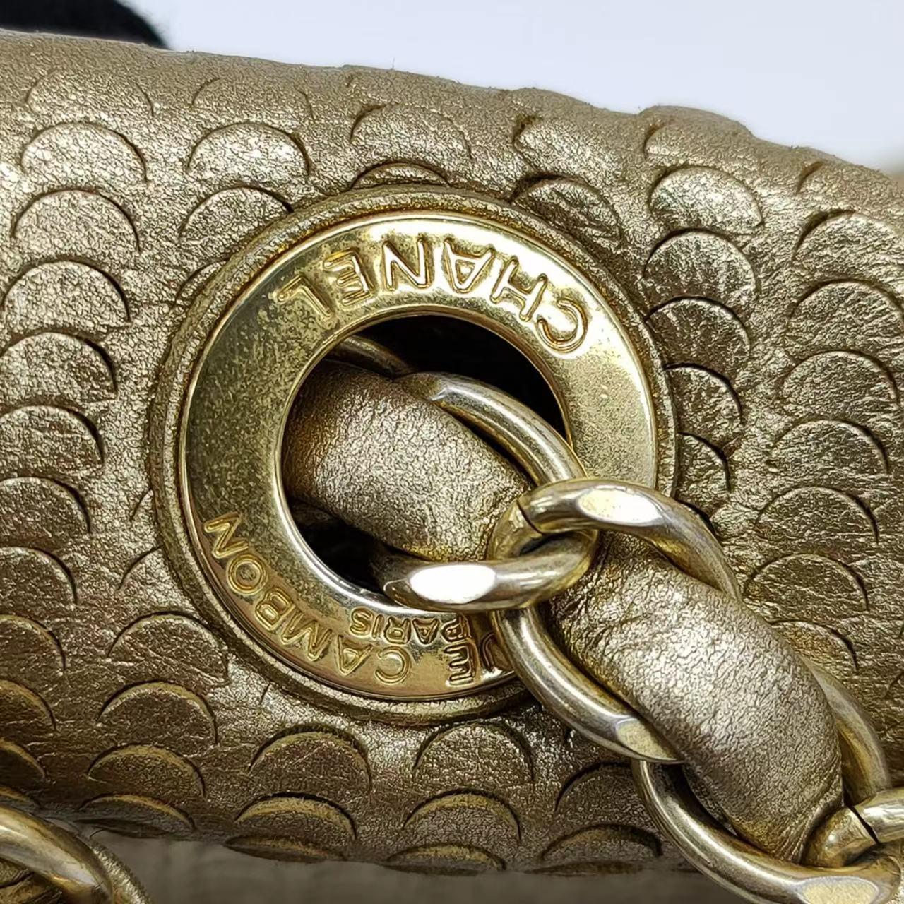 Chanel Metallic Lambskin Laser Cut Medium Gold Classic Flap Bag 11