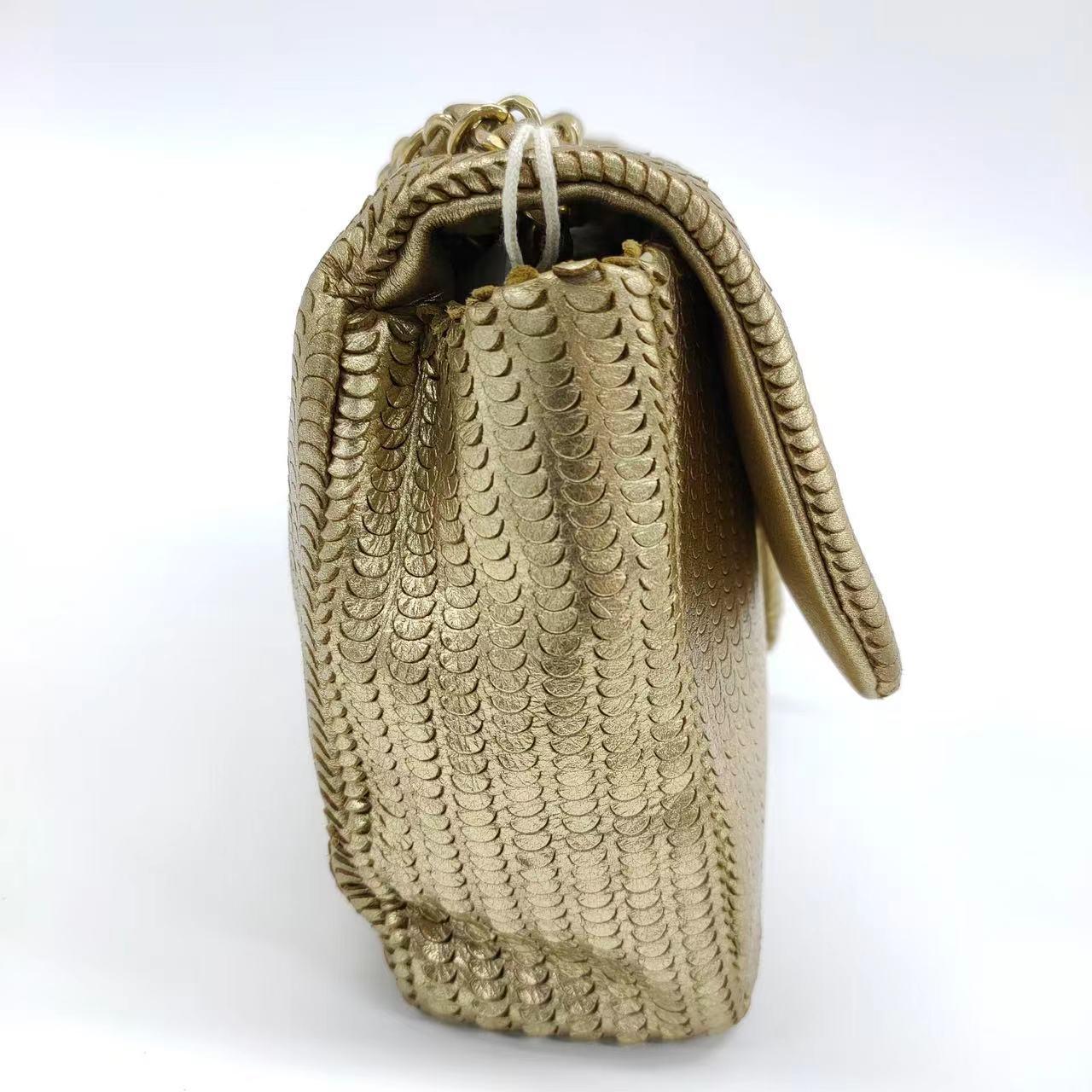 Women's Chanel Metallic Lambskin Laser Cut Medium Gold Classic Flap Bag