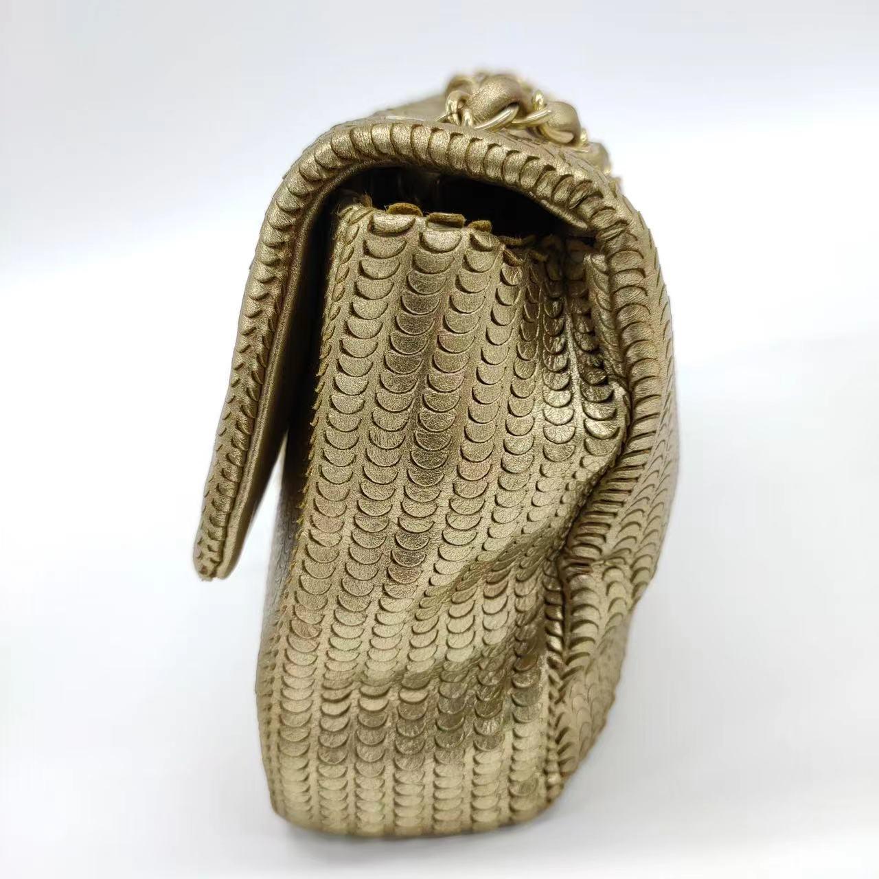 Chanel Metallic Lambskin Laser Cut Medium Gold Classic Flap Bag 1