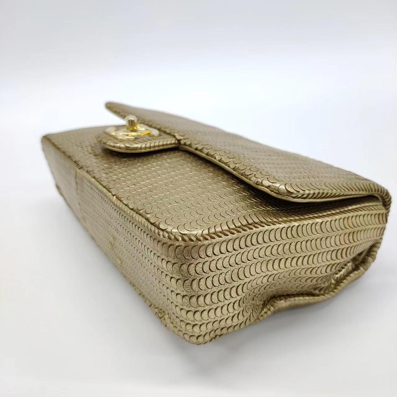 Chanel Metallic Lambskin Laser Cut Medium Gold Classic Flap Bag 2